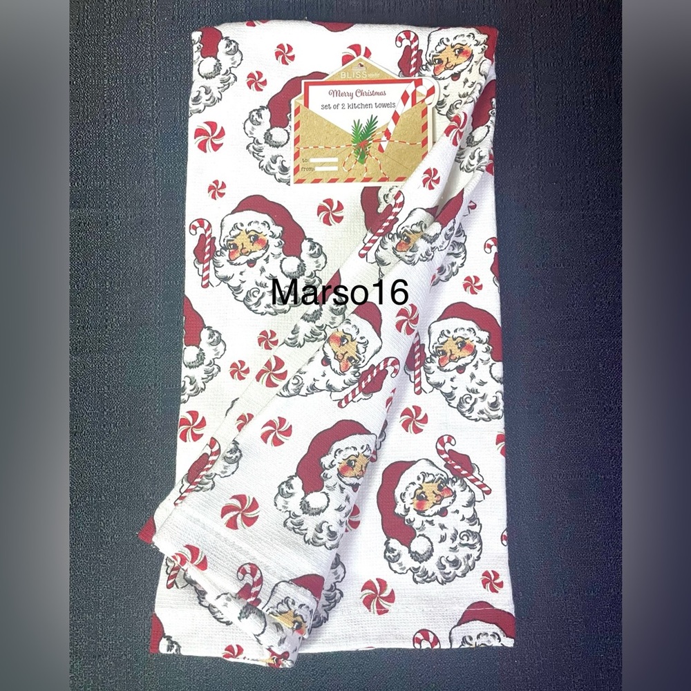 Santa Claus Christmas Kitchen Towel Set 2ct Candy Canes Swirls Red White NEW NWT